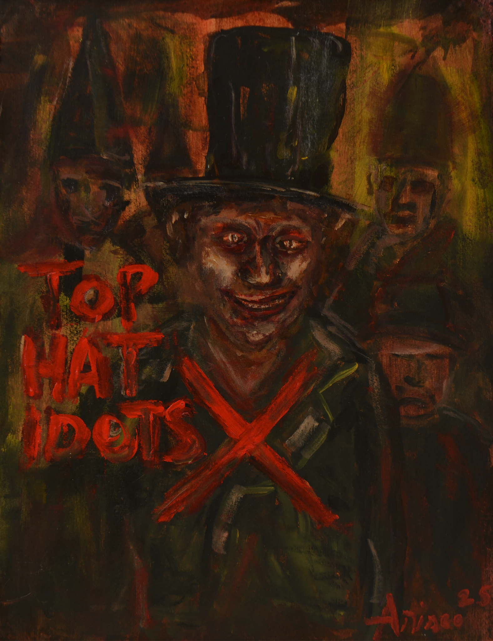 Top Hat Idiots, acrylic painting on paper by ARISCO.